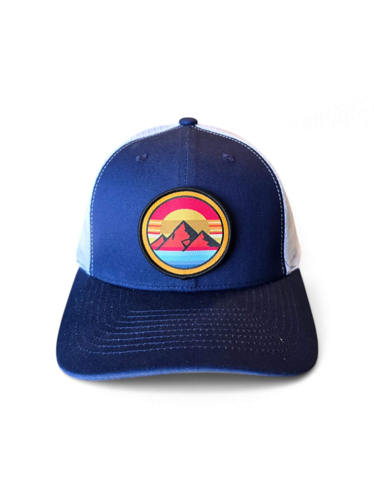 Retro Mountain Trucker Hat – Sunset Landscape Patch