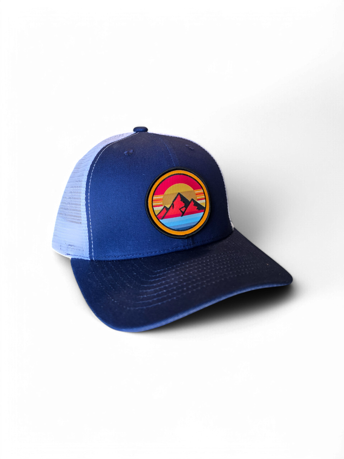 Retro Mountain Trucker Hat – Sunset Landscape Patch