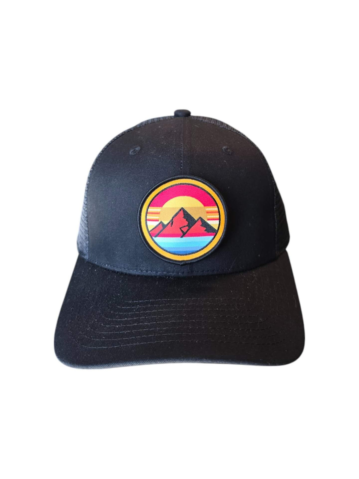 Retro Mountain Trucker Hat – Sunset Landscape Patch