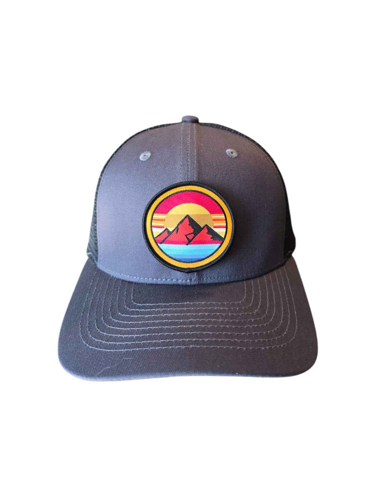 Retro Mountain Trucker Hat – Sunset Landscape Patch