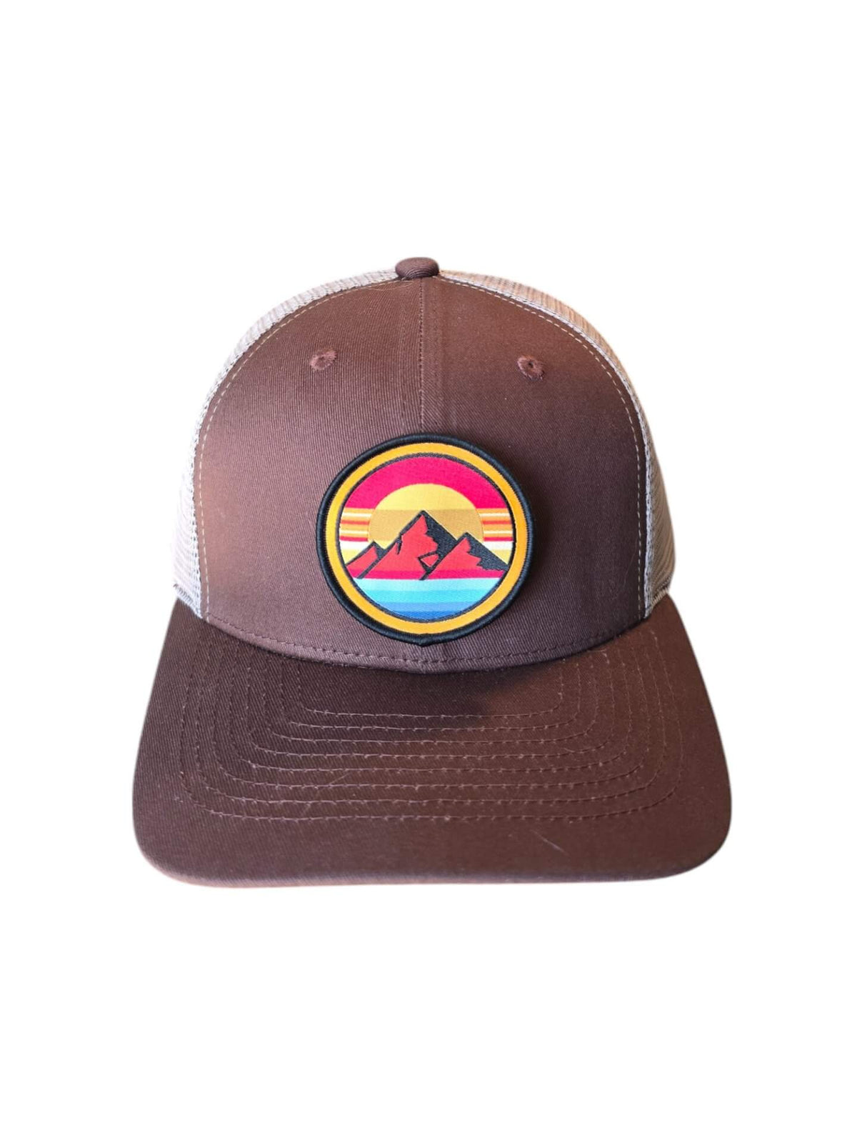 Retro Mountain Trucker Hat – Sunset Landscape Patch