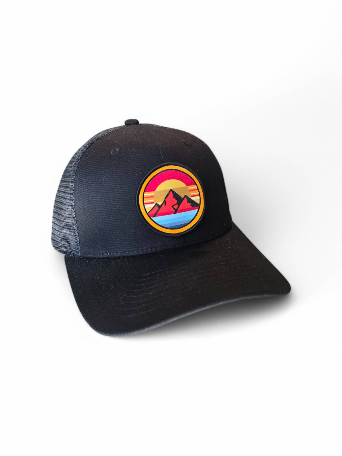 Retro Mountain Trucker Hat – Sunset Landscape Patch