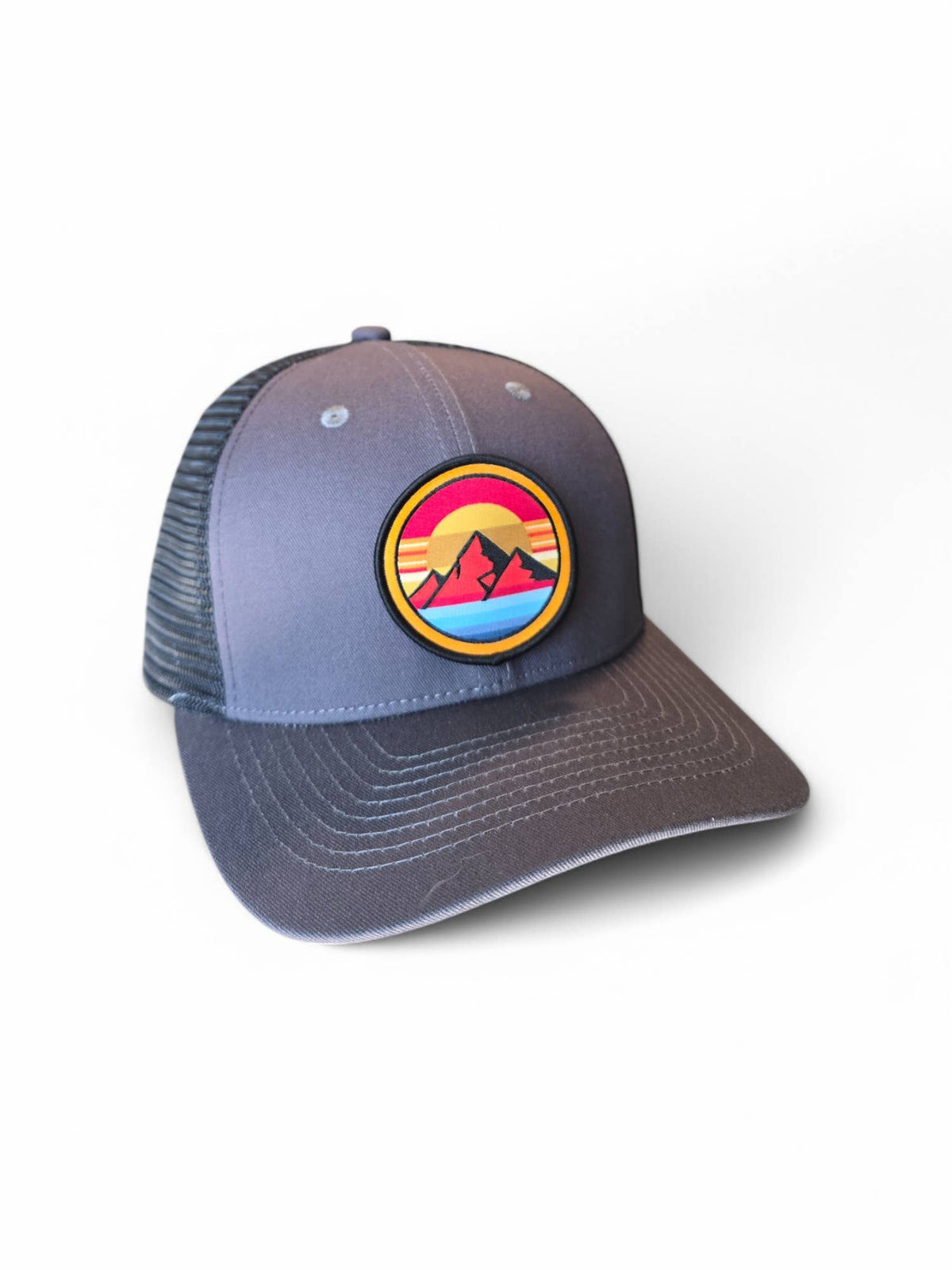 Retro Mountain Trucker Hat – Sunset Landscape Patch