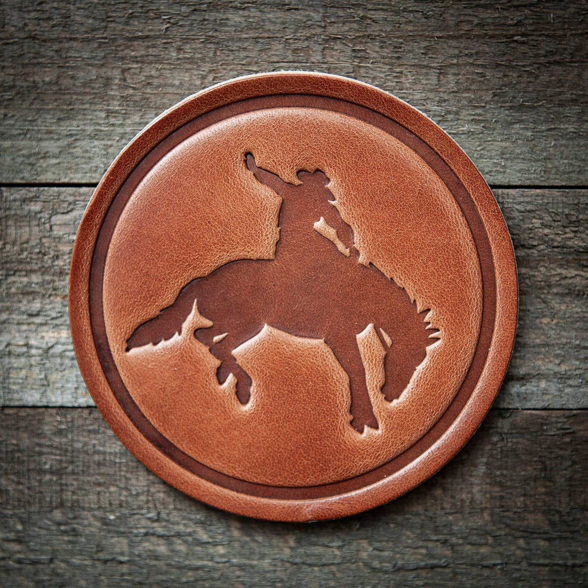 Bucking Bronco Leather Coaster